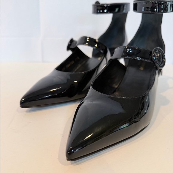 Black Patent Leather Ankle Strap Heels - Picture 4 of 10